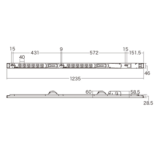 TAP-SVSL3012C / 19インチサーバーラック用コンセント（スリムタイプ・電流計測付き・100V・30A・3P・12個口・3m）