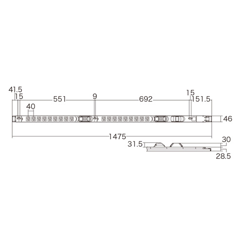 TAP-SVSL3018A / 19インチサーバーラック用コンセント（100V・30A・スリムタイプ・3P・18個口・3m）