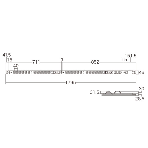 TAP-SVSL3024A / 19インチサーバーラック用コンセント（100V・30A・スリムタイプ・3P・24個口・3m）