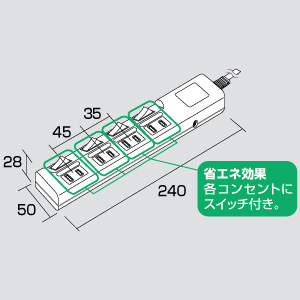 TAP-TSH2442SW / 火災予防安全省エネタップ（4個口・2m）