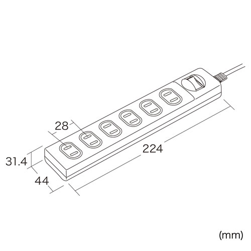 TAP-TSH62SWN / 火災予防安全タップ（2P・6個口・2m・ホワイト）