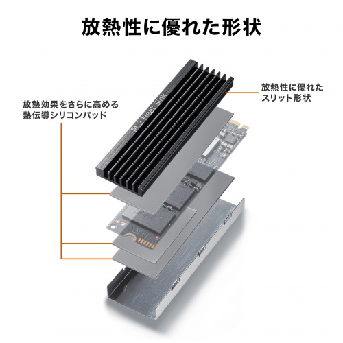 TK-HM6BK / M.2 SSD用ヒートシンク 両面実装対応（ブラック）