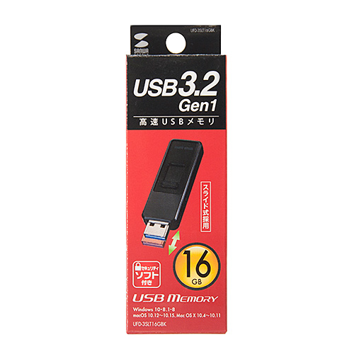 UFD-3SLT16GBK / USB3.2 Gen1 メモリ（16GB・スライドコネクタ・ブラック）