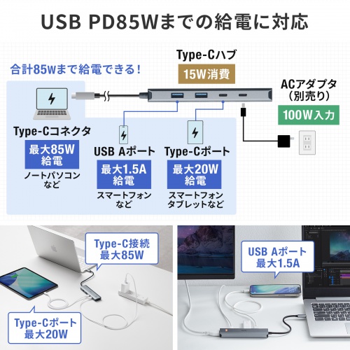USB-10TCHPS39S / HDMIポート付 USB 10Gbps Type-Cハブ（8K対応）