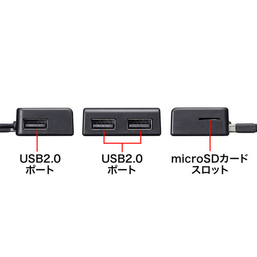 USB-2HC319BK / カードリーダー付きUSB2.0ハブ（ブラック）