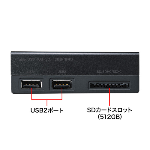 USB-2HS202BK / タブレット用USBハブ付きカードリーダー（ブラック）