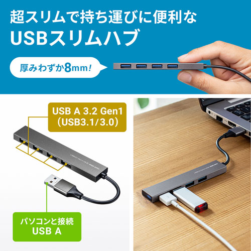 USB-3H423S / USB3.2 Gen1 4ポート スリムハブ