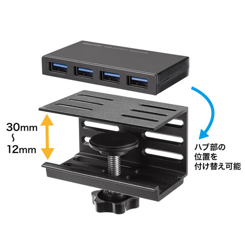 USB-3H434BK / クランプ固定式 USB3.2 Gen1 ハブ