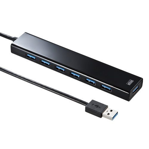 USB-3H703BKN【急速充電ポート付きUSB3.2Gen1 7ポートハブ】充電ポートを1つ装備したACアダプタ付きのUSB 5Gbps  7ポートハブ。 | サンワサプライ株式会社