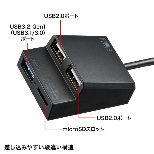 USB-3HC315BKN / USB3.2Gen1+USB2.0コンボハブ　カードリーダー付き