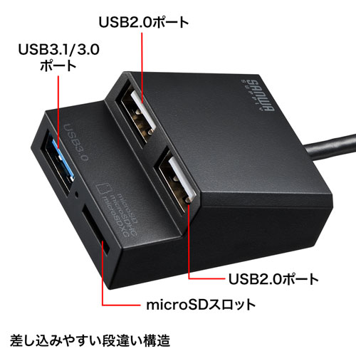 USB-3HC315BK / USB3.0+USB2.0コンボハブ　カードリーダー付き（ブラック）