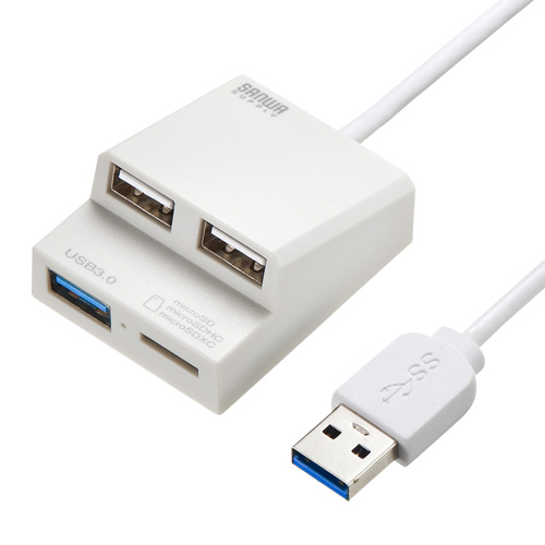 USB-3HC315W【USB3.0+USB2.0コンボハブ カードリーダー付き（ホワイト 