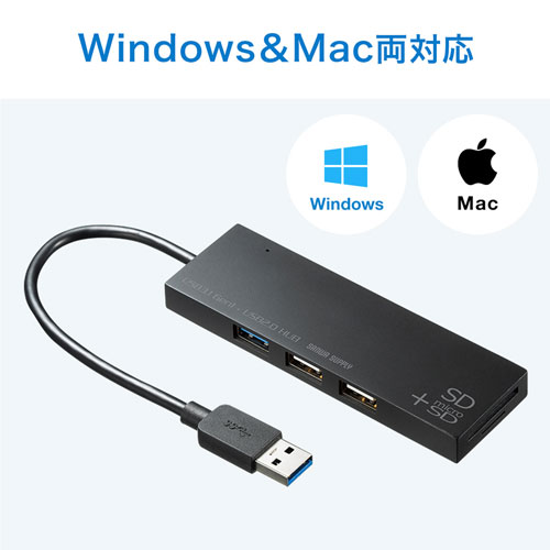 USB-3HC316BK / USB3.1＋USB2.0コンボハブ（カードリーダー付き・ブラック）