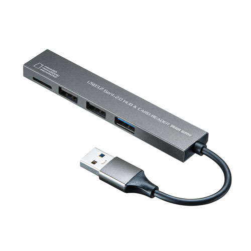 USB-3HC319S / USB 3.2 Gen1+USB2.0 コンボ　スリムハブ(カードリーダー付き）