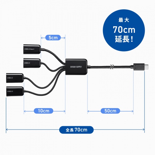 USB-3TC436BK / USB3.2 Gen1+USB2.0 Type-Cコンボハブ（4ポート）