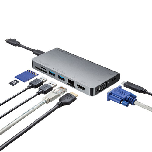 USB-3TCH13S2 / USB Type-C ドッキングハブ（VGA・HDMI・LANポート・カードリーダー搭載）