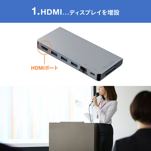 USB-3TCH14S / USB Type-C ドッキングハブ（HDMI・LANポート・SDカードリーダー付き）