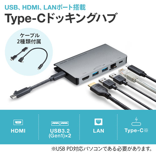 USB-3TCH15S2 / USB Type-C ドッキングハブ（HDMI・LANポート搭載）