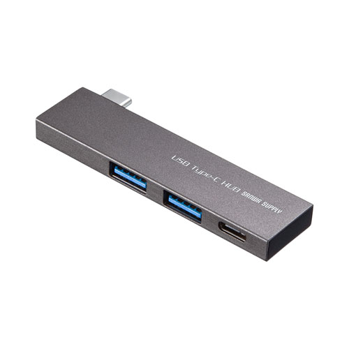 USB-3TCH22S【USB Type-C 3ポートスリムハブ】USB Type-Cコネクタ搭載のUSB3.2 Gen1×2ポート、USB Type- C×1ポートの超スリムなコンボタイプ。シルバー。｜サンワサプライ株式会社