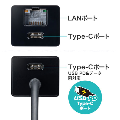 USB-3TCH32BK / USB Type-C ギガビットLANアダプタ（USBハブ付）
