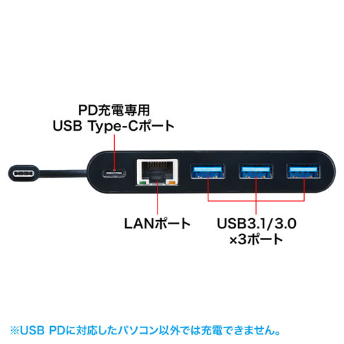 USB-3TCH6BK / 有線LANアダプタ付きUSB　Type-Cハブ（ブラック）