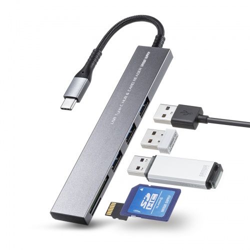 USB-3TCHC20MS【USB 5Gbps 3ポート スリム ハブ（カードリーダー付き