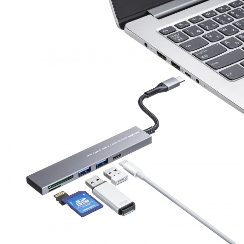 USB-3TCHC21MS / USB 5Gbps 3ポート スリム ハブ（カードリーダー付き・Type-C接続）