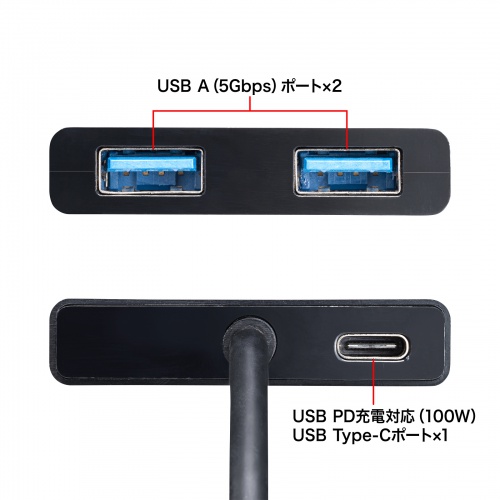 USB-3TCP9BK / USB Type-C　ハブ（A×2/C×1）