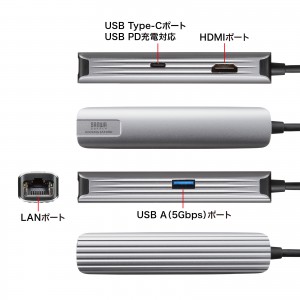 USB-5TCHLP7S【USB Type-C スリムドッキングハブ】アルミ＋放熱構造の