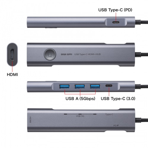 USB-5TCHP18GM / HDMIポート付 USB Type-Cハブ
