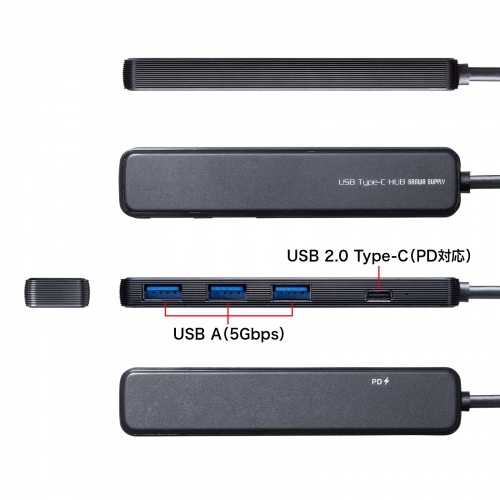 USB-5TCP35BK / USB 5Gbps Type-C ハブ（4ポート・PD対応）