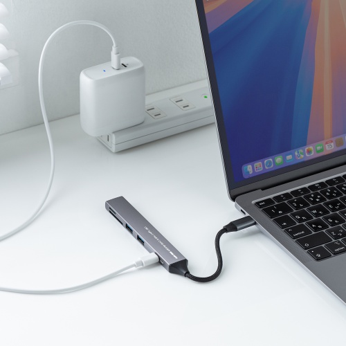 USB-5TCPC28GM / USB 5Gbps 3ポート スリム ハブ（カードリーダー付き）