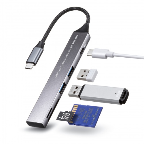 USB-5TCPC28GM / USB 5Gbps 3ポート スリム ハブ（カードリーダー付き）