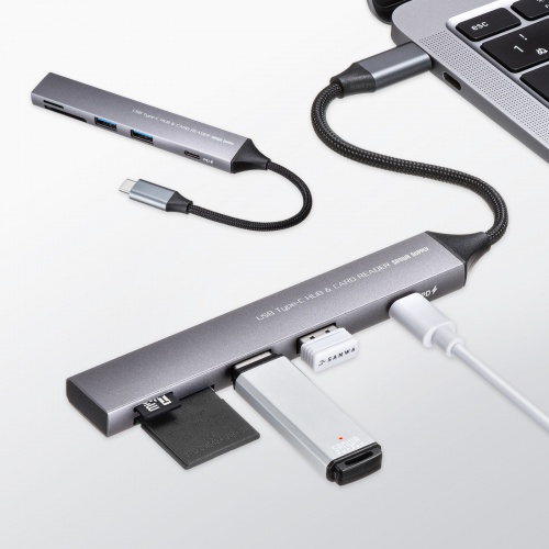 USB-5TCPC28GM / USB 5Gbps 3ポート スリム ハブ（カードリーダー付き）