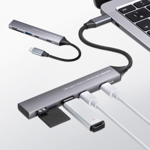 USB-5TCPC29GM / USB 5Gbps 3ポート スリム ハブ（カードリーダー付き）