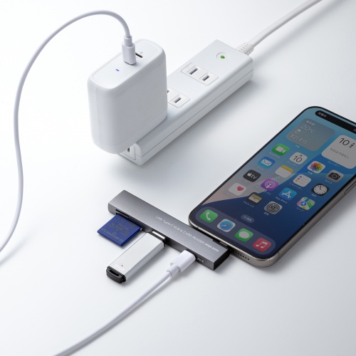 USB-5TCPC30GM / USB 5Gbps 2ポート スリムハブ（カードリーダー付き）