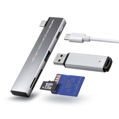 USB-5TCPC30GM / USB 5Gbps 2ポート スリムハブ（カードリーダー付き）