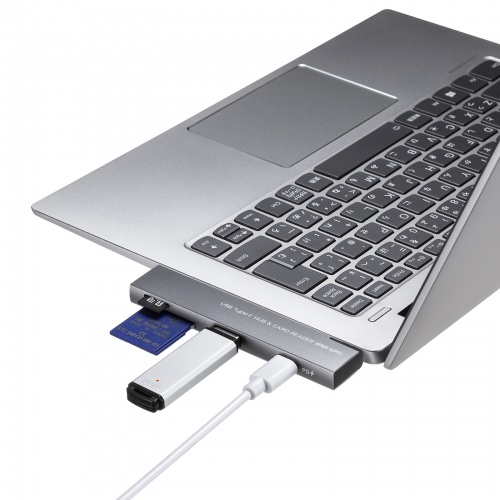 USB-5TCPC30GM / USB 5Gbps 2ポート スリムハブ（カードリーダー付き）