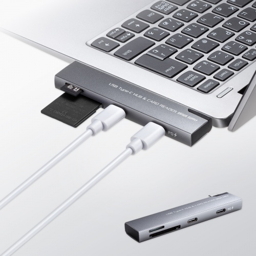 USB-5TCPC31GM / USB 5Gbps 2ポート スリム ハブ（カードリーダー付き）