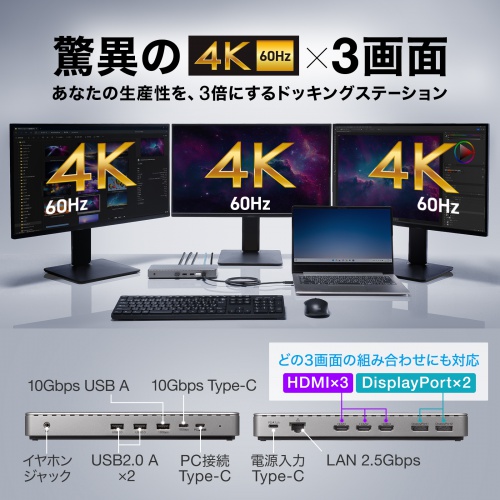 USB-CVDK20 / ドッキングステーション（HDMI/DisplayPort×4K×3画面出力対応）