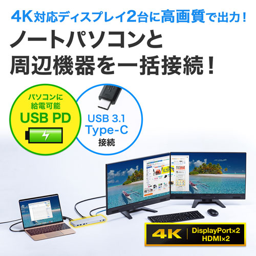 USB-CVDK6 / USB Type-C専用ドッキングステーション(HDMI/DisplayPort対応・PD対応)