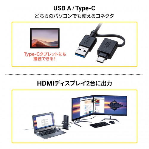 USB-CVDK7 / Type-C・USB A接続デュアルHDMIドッキングステーション