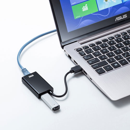 USB-CVLAN3BKN / 有線LANアダプタ（USB A Gen1-LAN変換・USBハブ付き・Gigabit対応・ブラック）