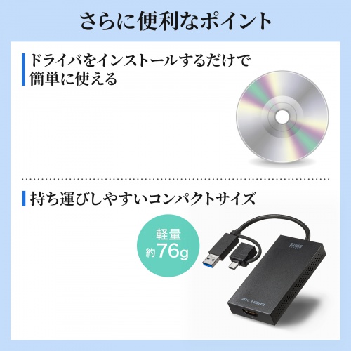 USB-CVU3HD4 / USB A/Type-C両対応HDMIディスプレイアダプタ(4K/30Hz対応）