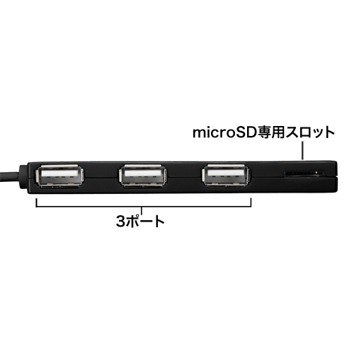 USB-HCM307BK / microSDカードリーダー付きUSB2.0ハブ（ブラック）