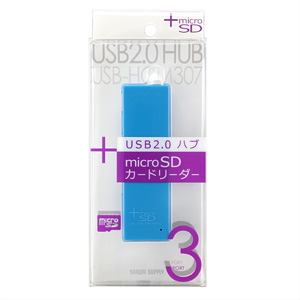 USB-HCM307BL / microSDカードリーダー付きUSB2.0ハブ（ブルー）