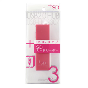 USB-HCS307P / SDカードリーダー付きUSB2.0ハブ（ピンク）