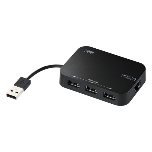 USB-HLA306BKN / 有線LANアダプタ-内蔵3ポートUSB2.0ハブ（ブラック）