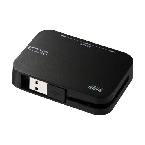 USB-HLA306BK / LANアダプタ-内蔵3ポートUSB2.0ハブ（ブラック）