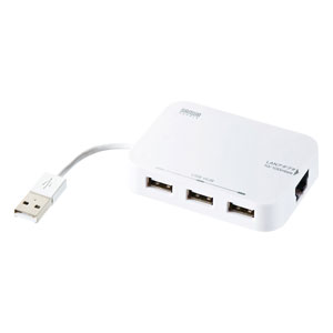 USB-HLA306WN / 有線LANアダプタ-内蔵3ポートUSB2.0ハブ(ホワイト)
